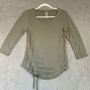 Zuda Women's Olive Green Rushing Detail Modal 3/4 Sleeve Pull Over‎ Top XXS New